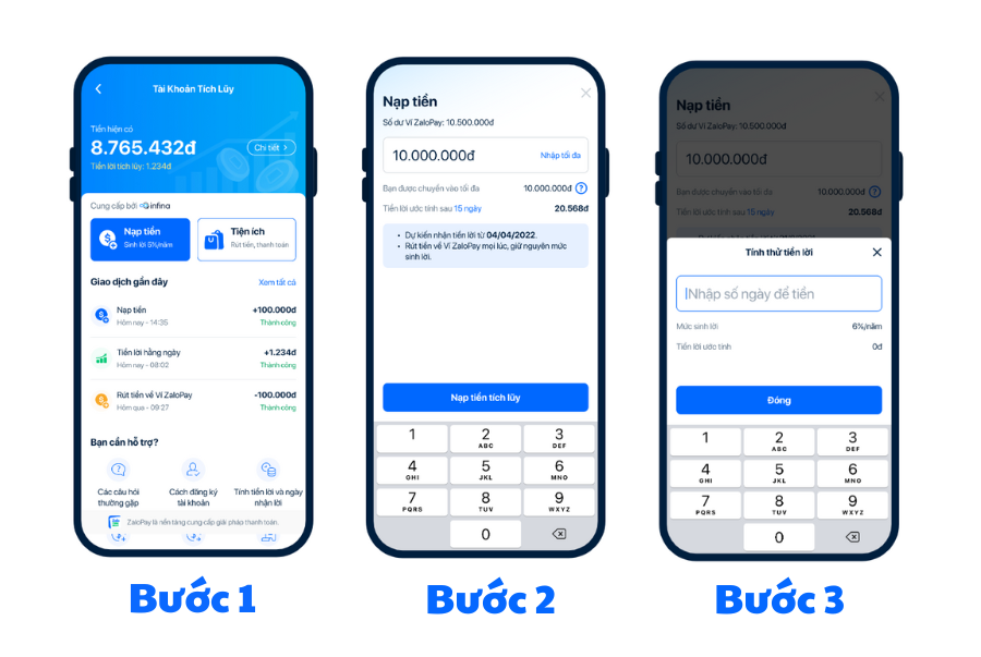 Cách nạp tiền vào tài khoản tích lũy Zalopay
