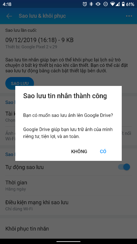 Cách sao lưu ảnh từ Zalo lên “Google Drive”