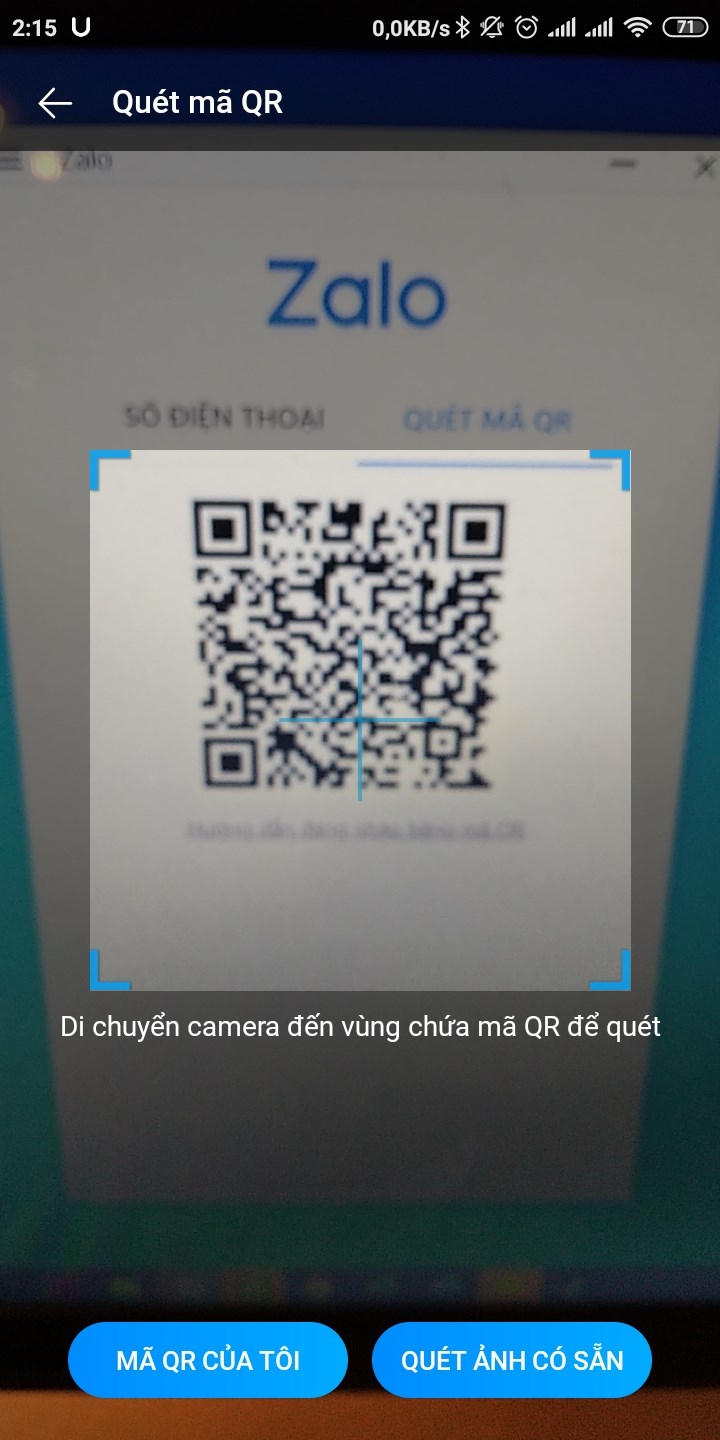 Di chuyển camera điện thoại đến quét mã qr trên zalo pc