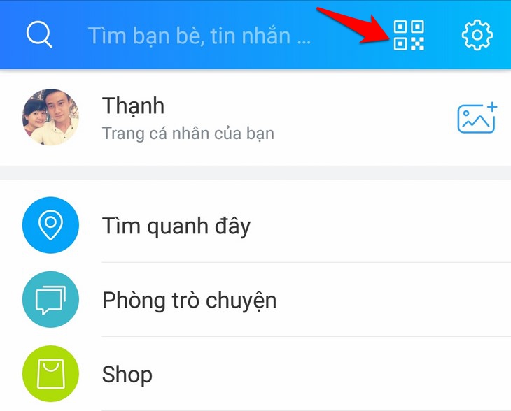 Mở quét mã qr trong ứng dụng Zalo trên điện thoại 